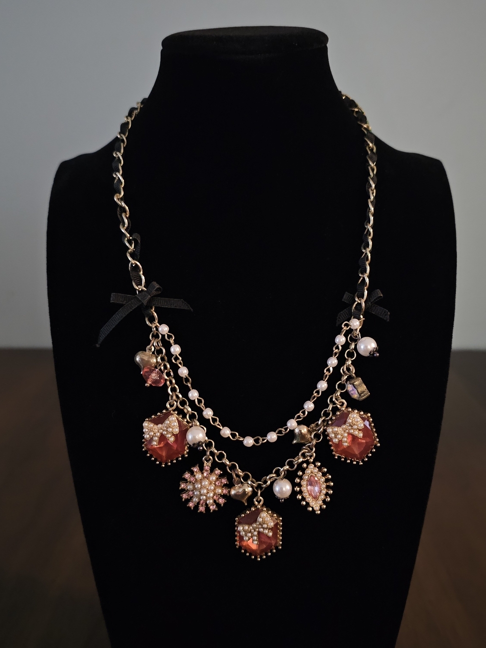 Betsey Johnson Gold Tone Lucite Statement Necklace